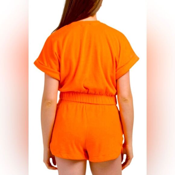 Elan Two piece Terry Short set, rolled cuff sleeve with drawstring shorts. - Picture 2 of 11